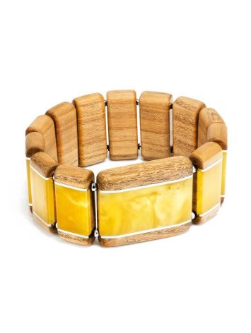 Wooden Elastic Bracelet With Honey Amber The Indonesia, image 
