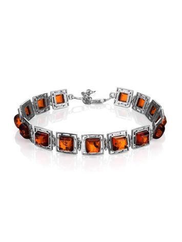 Ornate Silver Link Bracelet With Cognac Amber The Ithaca, image 