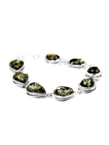 Silver Link Bracelet With Green Amber Stones The Fiori, image 