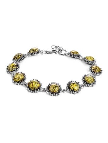 Green Amber Link Bracelet In Sterling Silver The Brunia, image 