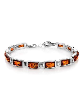 Geometric Cognac Amber Link Bracelet In Silver, image 