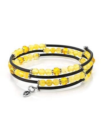 Stylish Bangle Bracelet With Amber And Glass Beads, image 