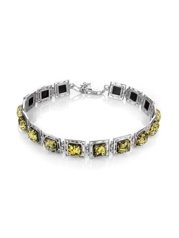 Green Amber Silver Link Bracelet The Ithaca, image 