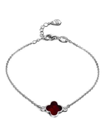 Thin Silver Chain Bracelet With Cherry Amber The Monaco, image 