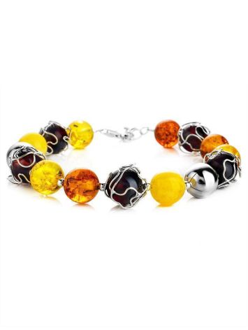 Silver Amber Ball Beaded Bracelet The Goddes, image 