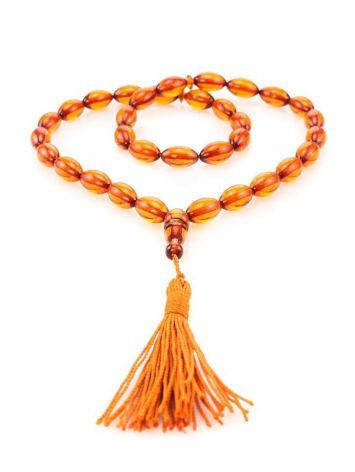Islamic 33 Olive Cut Cognac Amber Prayer Beads, image 