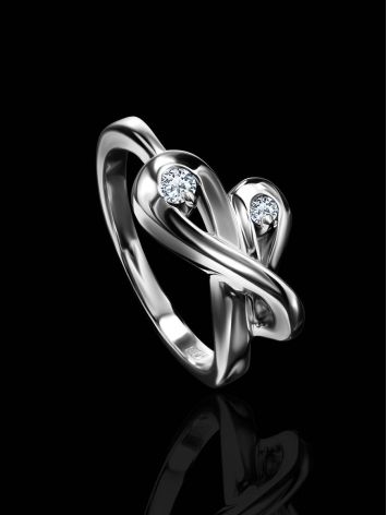 Twisted White Gold Ring With Two Diamonds, Ring Size: 6.5 / 17, image , picture 2