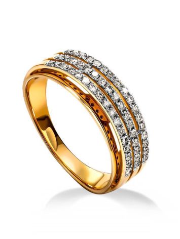 Triple band Golden Ring With Diamonds, Ring Size: 8 / 18, image 