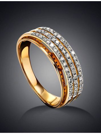 Triple band Golden Ring With Diamonds, Ring Size: 8 / 18, image , picture 2