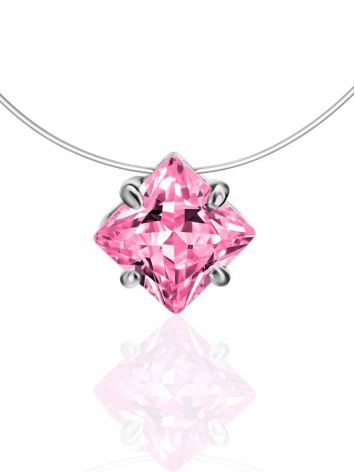 Invisible Necklace With Square Pink Crystal The Aurora, image 