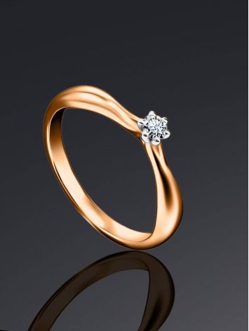 Golden Ring With Solitaire Diamond, Ring Size: 5.5 / 16, image , picture 2