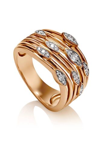 Bold Golden Ring With 27 Diamonds, Ring Size: 8 / 18, image 