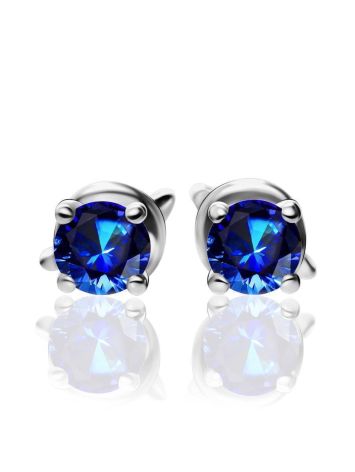 Silver Stud Earrings With Deep Blue Crystals The Aurora, image , picture 3