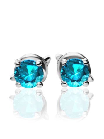 Silver Stud Earrings With Light Blue Crystals The Aurora, image , picture 3