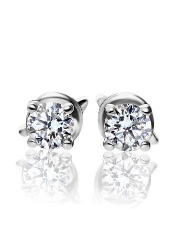 White Crystal Stud Earrings In Silver, image , picture 3