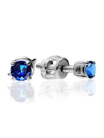 Silver Stud Earrings With Deep Blue Crystals The Aurora, image 