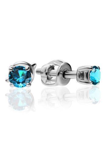 Silver Stud Earrings With Light Blue Crystals The Aurora, image 