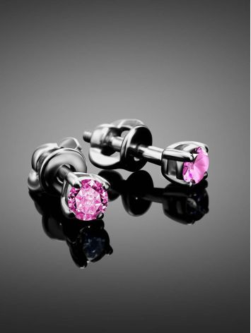 Luminous Silver Studs With Pink Crystals The Aurora, image , picture 2