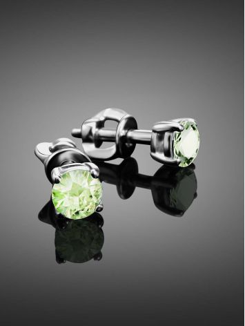 Silver Stud Earrings With Lime Colored Crystals The Aurora, image , picture 2