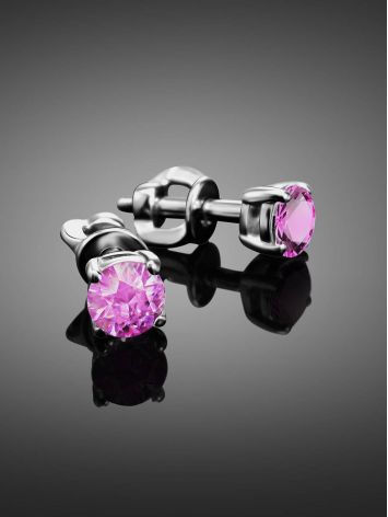 Romantic Silver Stud Earrings With Pink Crystals The Aurora, image , picture 2