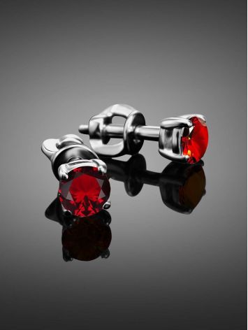 Sterling Silver Stud Earrings With Red Crystals, image , picture 2