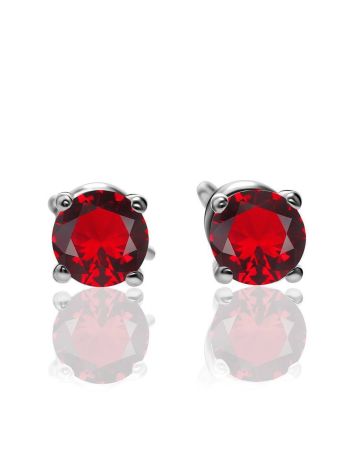 Sterling Silver Stud Earrings With Red Crystals, image , picture 3