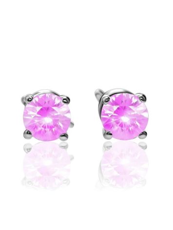Romantic Silver Stud Earrings With Pink Crystals The Aurora, image , picture 3