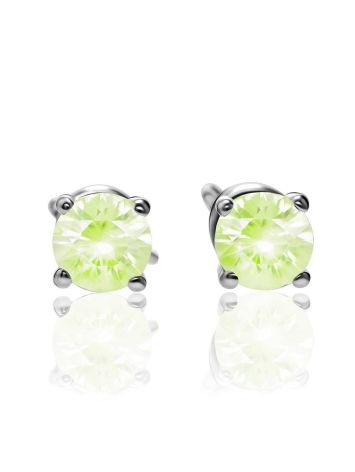 Silver Stud Earrings With Lime Colored Crystals The Aurora, image , picture 3