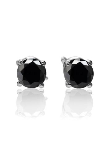 Minimalistic Silver Stud Earrings With Black Crystals, image , picture 3