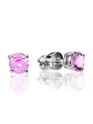 Romantic Silver Stud Earrings With Pink Crystals The Aurora, image 