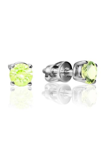 Silver Stud Earrings With Lime Colored Crystals The Aurora, image 