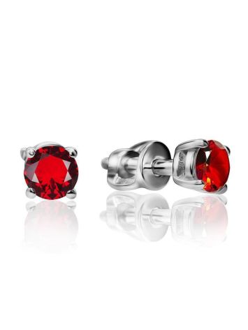 Sterling Silver Stud Earrings With Red Crystals, image 