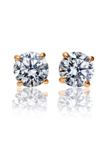 Classic Golden Stud Earrings With white Crystals, image , picture 3