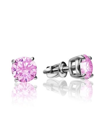 Bold Pink Crystal Stud Earrings In Silver, image 