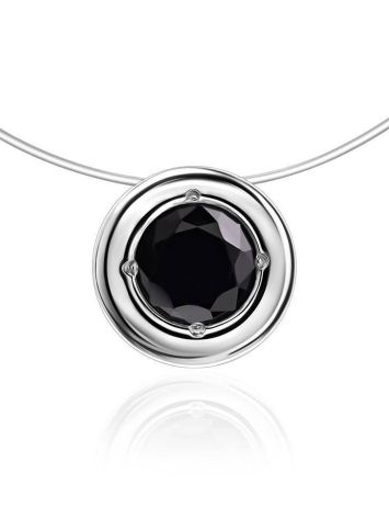 Invisible Necklace With Round Black Crystal Pendant The Aurora, image 