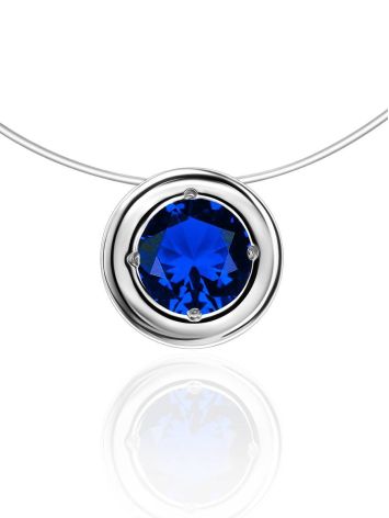 Invisible Necklace With Blue Crystal Round Pendant The Aurora, image 