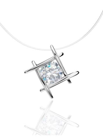 Invisible Necklace With White Crystal In Silver The Aurora, image 