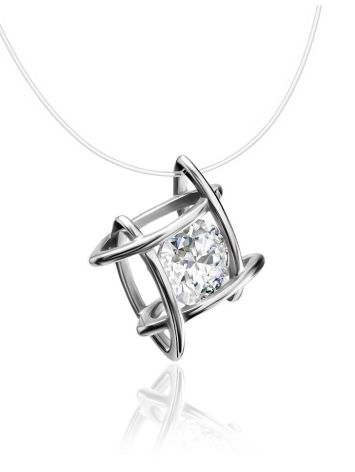 Invisible Necklace With White Crystal In Silver The Aurora, image , picture 3