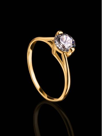 Solitaire Crystal Golden Ring, Ring Size: 6 / 16.5, image , picture 2