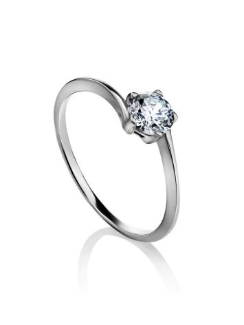 Solitaire White Crystal Ring In Sterling Silver, Ring Size: 5.5 / 16, image 