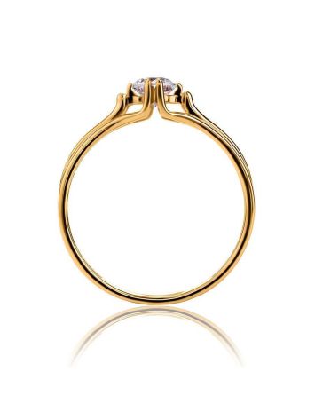 Golden Ring With Solitaire White Crystal, Ring Size: 5 / 15.5, image , picture 3