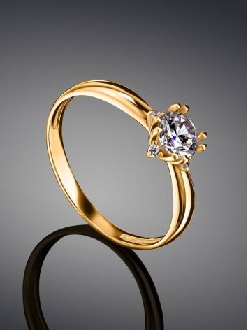 Classic Golden Ring With White Crystal, Ring Size: 5.5 / 16, image , picture 2