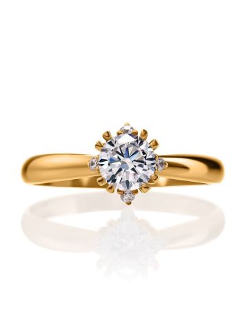 Classic Golden Ring With White Crystal, Ring Size: 5.5 / 16, image , picture 3