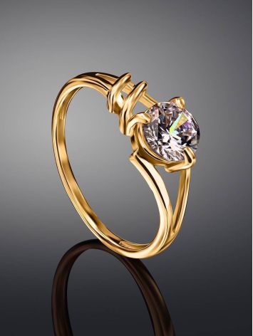 Bold Golden Ring With White Crystal, Ring Size: 9 / 19, image , picture 2
