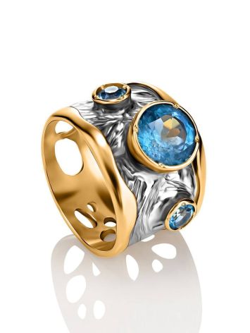 Amazing Gold Plated Band Ring With Blue Topaz, Ring Size: 8 / 18, image 