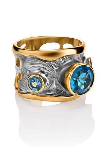Amazing Gold Plated Band Ring With Blue Topaz, Ring Size: 8 / 18, image , picture 3