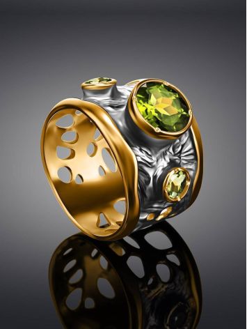 Classy Gold Plated Ring With Green Chrysolits, Ring Size: 9 / 19, image , picture 2
