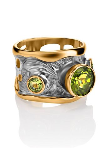 Classy Gold Plated Ring With Green Chrysolits, Ring Size: 9 / 19, image , picture 3