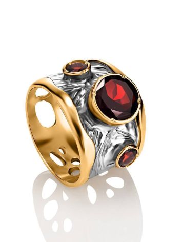Bold Gold Plated Band Ring With Garnet, Ring Size: 9 / 19, image 