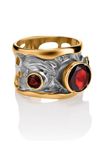 Bold Gold Plated Band Ring With Garnet, Ring Size: 9 / 19, image , picture 3